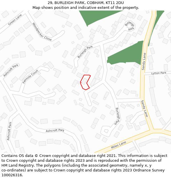 29, BURLEIGH PARK, COBHAM, KT11 2DU: Location map and indicative extent of plot