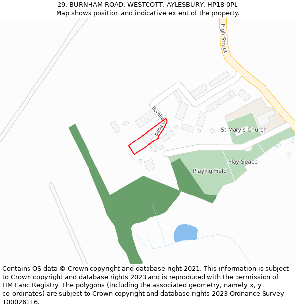 29, BURNHAM ROAD, WESTCOTT, AYLESBURY, HP18 0PL: Location map and indicative extent of plot