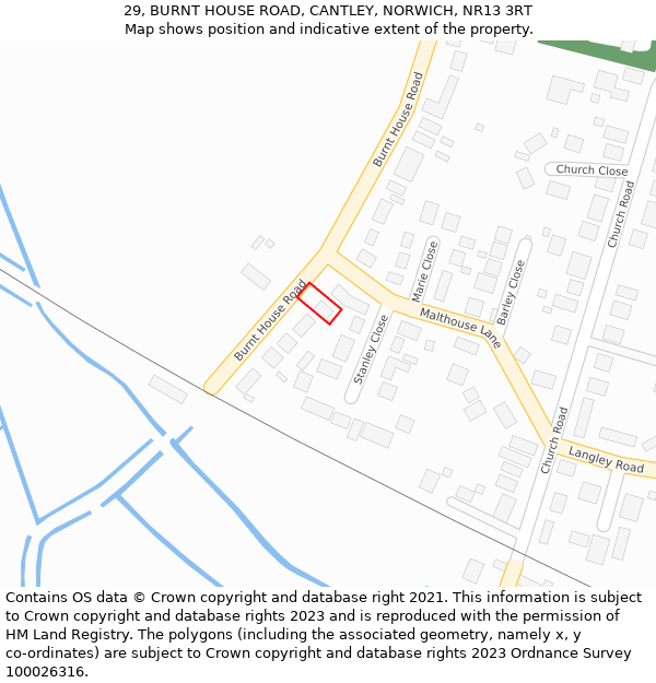 29, BURNT HOUSE ROAD, CANTLEY, NORWICH, NR13 3RT: Location map and indicative extent of plot