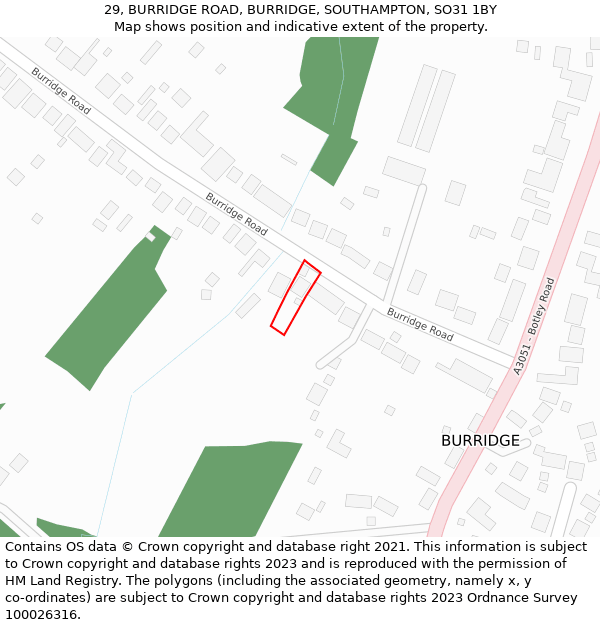 29, BURRIDGE ROAD, BURRIDGE, SOUTHAMPTON, SO31 1BY: Location map and indicative extent of plot