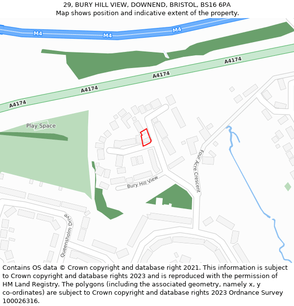 29, BURY HILL VIEW, DOWNEND, BRISTOL, BS16 6PA: Location map and indicative extent of plot