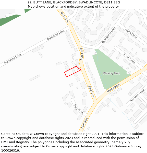 29, BUTT LANE, BLACKFORDBY, SWADLINCOTE, DE11 8BG: Location map and indicative extent of plot