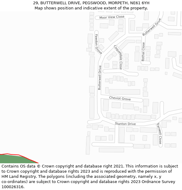 29, BUTTERWELL DRIVE, PEGSWOOD, MORPETH, NE61 6YH: Location map and indicative extent of plot