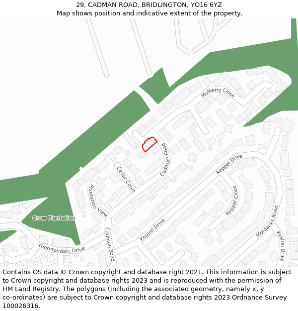 29, CADMAN ROAD, BRIDLINGTON, YO16 6YZ: Location map and indicative extent of plot