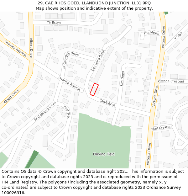 29, CAE RHOS GOED, LLANDUDNO JUNCTION, LL31 9PQ: Location map and indicative extent of plot