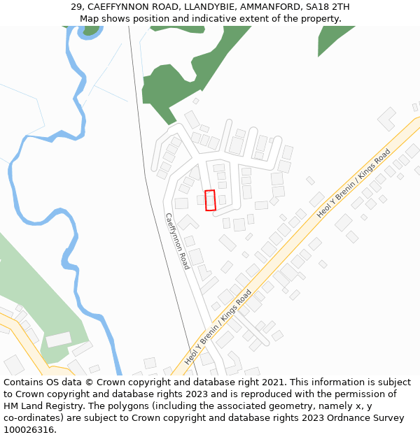 29, CAEFFYNNON ROAD, LLANDYBIE, AMMANFORD, SA18 2TH: Location map and indicative extent of plot