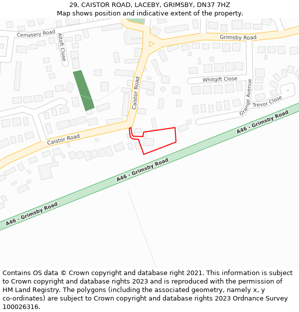29, CAISTOR ROAD, LACEBY, GRIMSBY, DN37 7HZ: Location map and indicative extent of plot