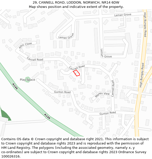 29, CANNELL ROAD, LODDON, NORWICH, NR14 6DW: Location map and indicative extent of plot