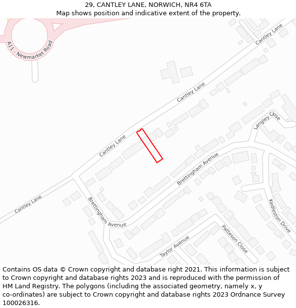 29, CANTLEY LANE, NORWICH, NR4 6TA: Location map and indicative extent of plot