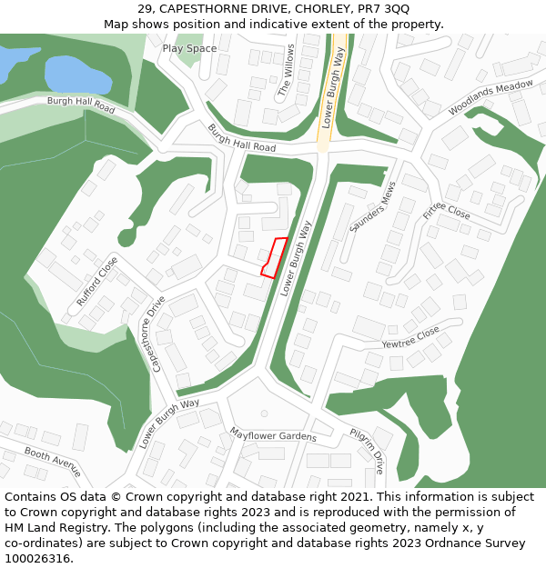 29, CAPESTHORNE DRIVE, CHORLEY, PR7 3QQ: Location map and indicative extent of plot