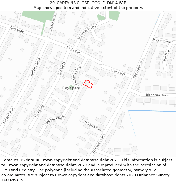 29, CAPTAINS CLOSE, GOOLE, DN14 6AB: Location map and indicative extent of plot