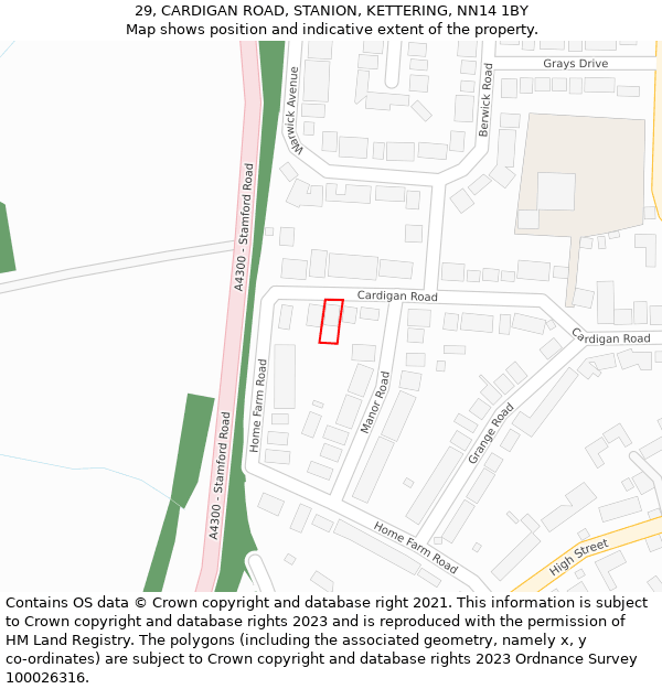 29, CARDIGAN ROAD, STANION, KETTERING, NN14 1BY: Location map and indicative extent of plot