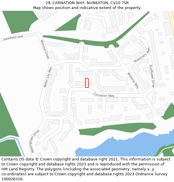 29, CARNATION WAY, NUNEATON, CV10 7SR: Location map and indicative extent of plot