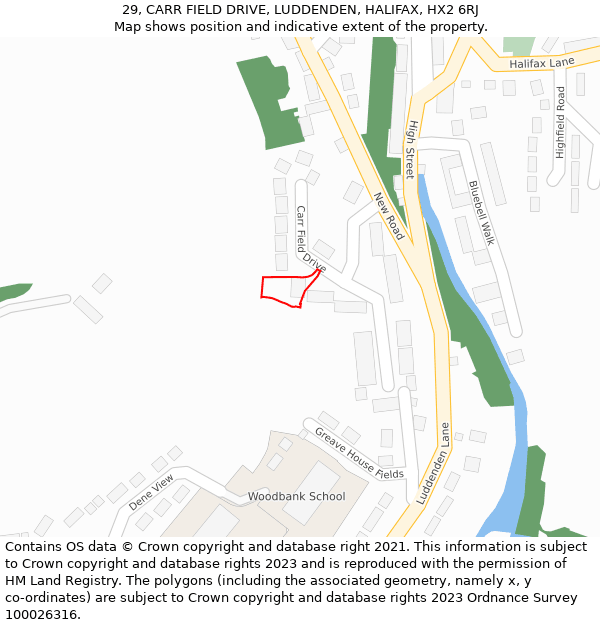 29, CARR FIELD DRIVE, LUDDENDEN, HALIFAX, HX2 6RJ: Location map and indicative extent of plot