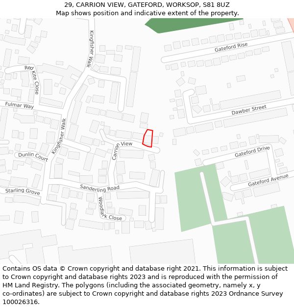 29, CARRION VIEW, GATEFORD, WORKSOP, S81 8UZ: Location map and indicative extent of plot