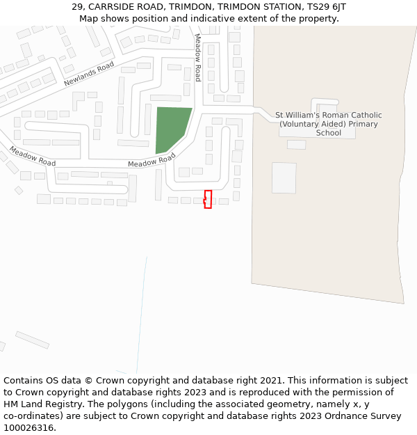 29, CARRSIDE ROAD, TRIMDON, TRIMDON STATION, TS29 6JT: Location map and indicative extent of plot