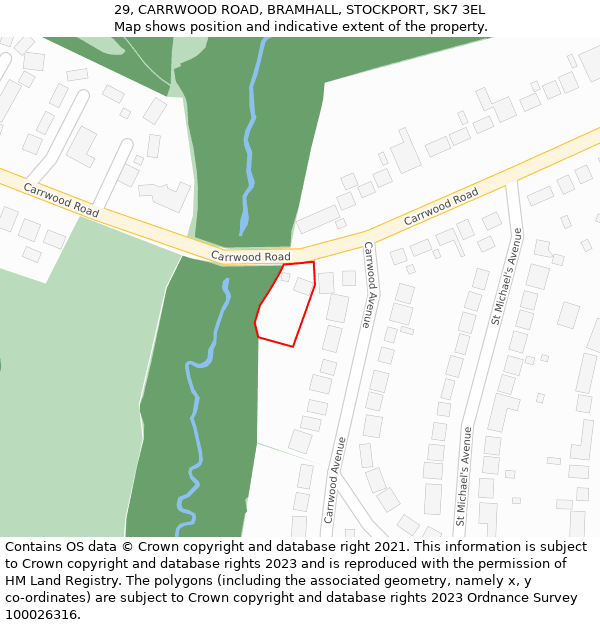 29, CARRWOOD ROAD, BRAMHALL, STOCKPORT, SK7 3EL: Location map and indicative extent of plot