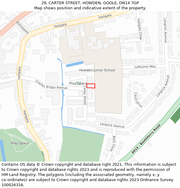 29, CARTER STREET, HOWDEN, GOOLE, DN14 7GP: Location map and indicative extent of plot