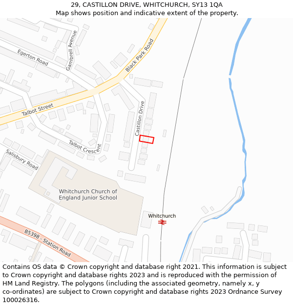 29, CASTILLON DRIVE, WHITCHURCH, SY13 1QA: Location map and indicative extent of plot