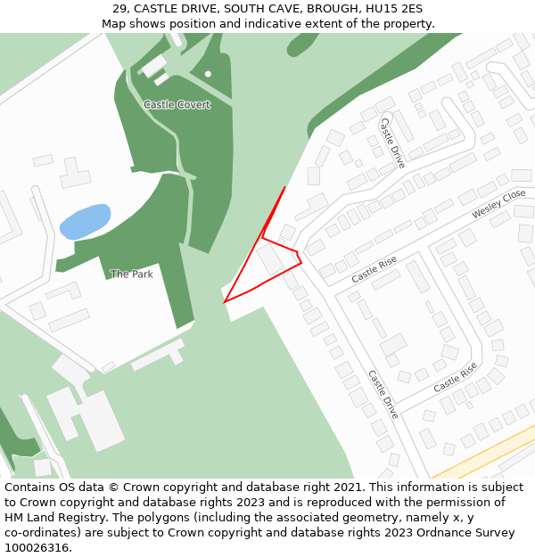 29, CASTLE DRIVE, SOUTH CAVE, BROUGH, HU15 2ES: Location map and indicative extent of plot