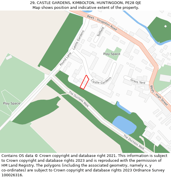 29, CASTLE GARDENS, KIMBOLTON, HUNTINGDON, PE28 0JE: Location map and indicative extent of plot