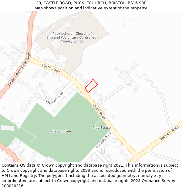 29, CASTLE ROAD, PUCKLECHURCH, BRISTOL, BS16 9RF: Location map and indicative extent of plot