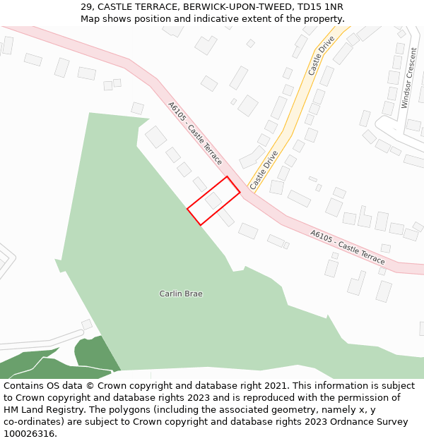 29, CASTLE TERRACE, BERWICK-UPON-TWEED, TD15 1NR: Location map and indicative extent of plot