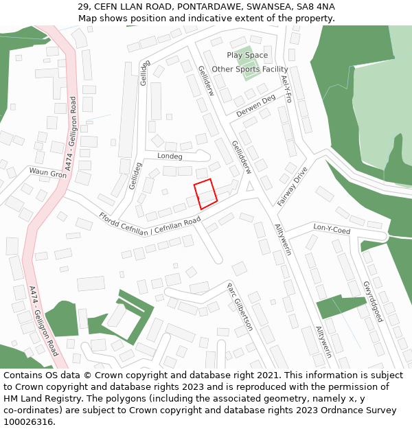 29, CEFN LLAN ROAD, PONTARDAWE, SWANSEA, SA8 4NA: Location map and indicative extent of plot