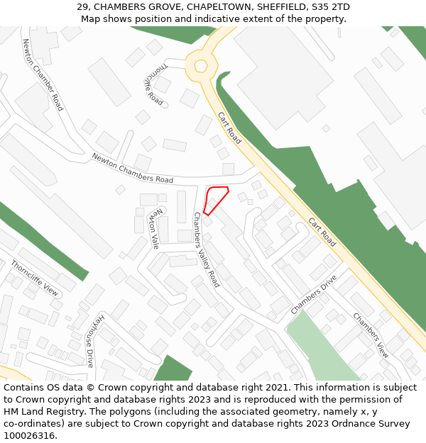 29, CHAMBERS GROVE, CHAPELTOWN, SHEFFIELD, S35 2TD: Location map and indicative extent of plot