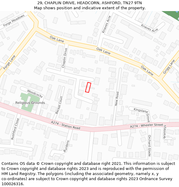 29, CHAPLIN DRIVE, HEADCORN, ASHFORD, TN27 9TN: Location map and indicative extent of plot