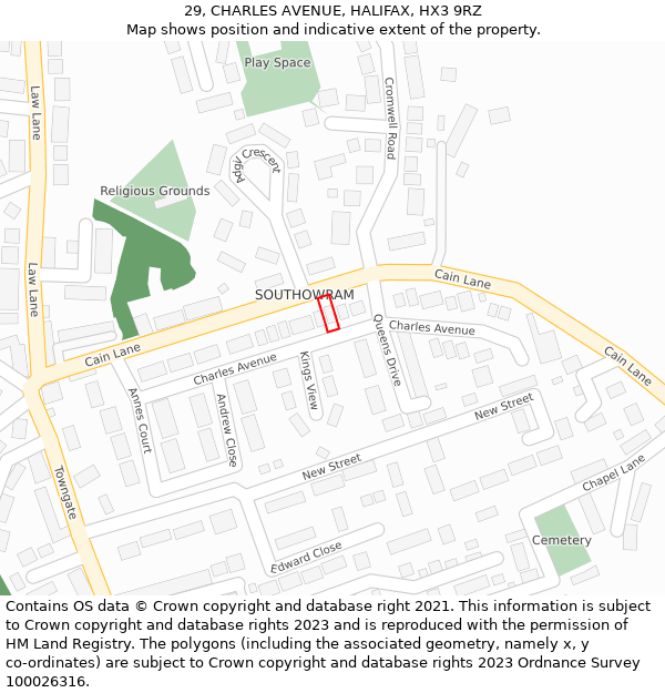 29, CHARLES AVENUE, HALIFAX, HX3 9RZ: Location map and indicative extent of plot