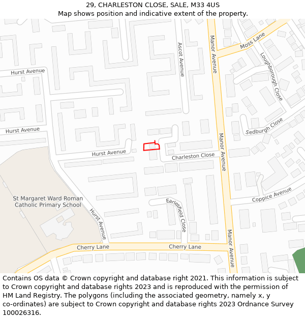 29, CHARLESTON CLOSE, SALE, M33 4US: Location map and indicative extent of plot