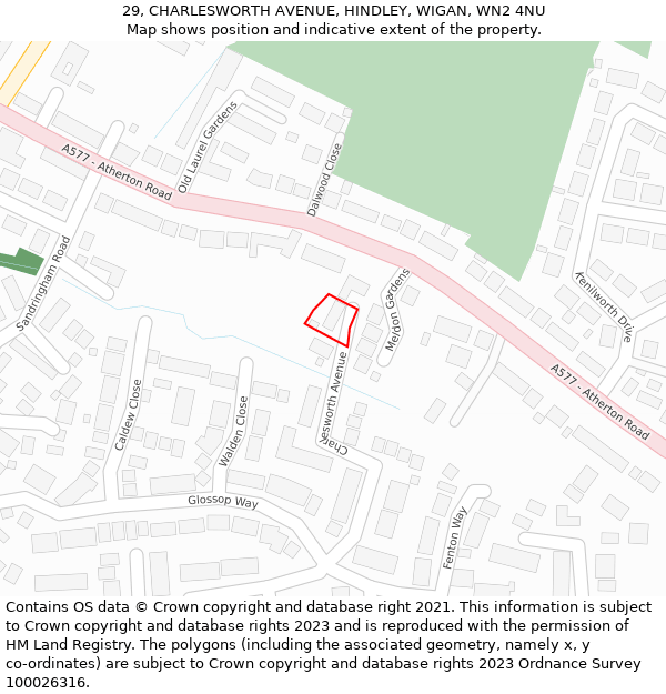 29, CHARLESWORTH AVENUE, HINDLEY, WIGAN, WN2 4NU: Location map and indicative extent of plot