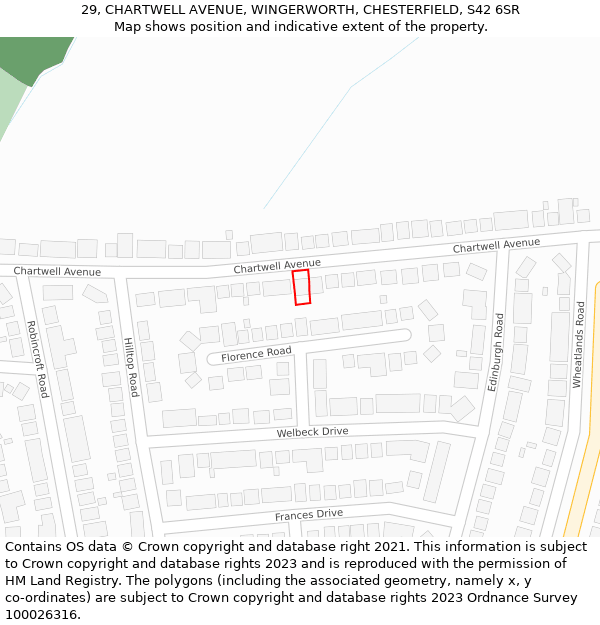 29, CHARTWELL AVENUE, WINGERWORTH, CHESTERFIELD, S42 6SR: Location map and indicative extent of plot
