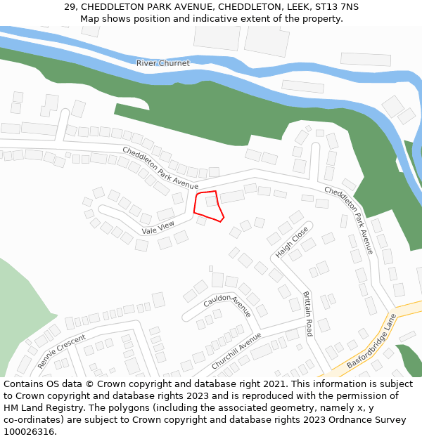 29, CHEDDLETON PARK AVENUE, CHEDDLETON, LEEK, ST13 7NS: Location map and indicative extent of plot