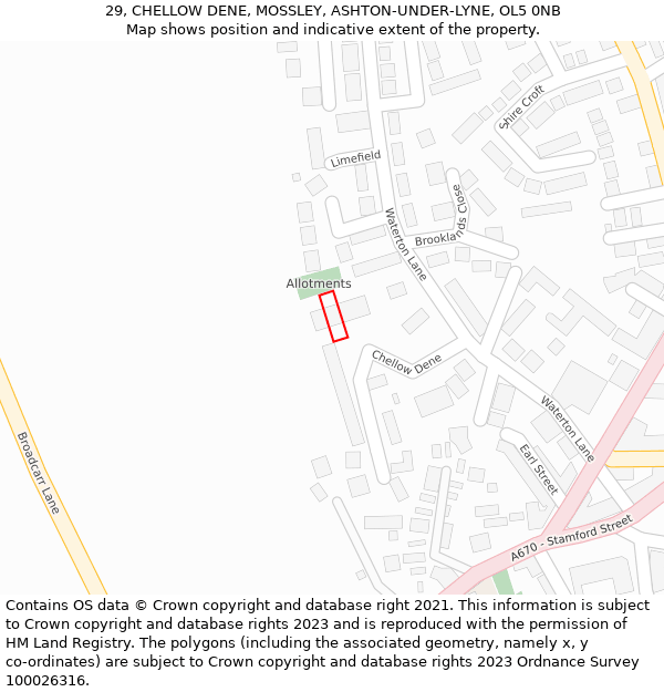 29, CHELLOW DENE, MOSSLEY, ASHTON-UNDER-LYNE, OL5 0NB: Location map and indicative extent of plot