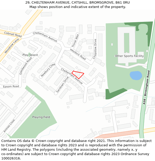 29, CHELTENHAM AVENUE, CATSHILL, BROMSGROVE, B61 0RU: Location map and indicative extent of plot