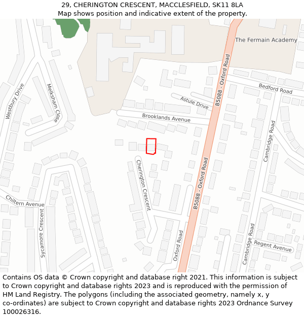 29, CHERINGTON CRESCENT, MACCLESFIELD, SK11 8LA: Location map and indicative extent of plot