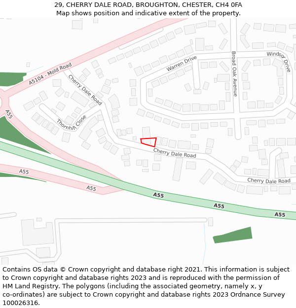 29, CHERRY DALE ROAD, BROUGHTON, CHESTER, CH4 0FA: Location map and indicative extent of plot