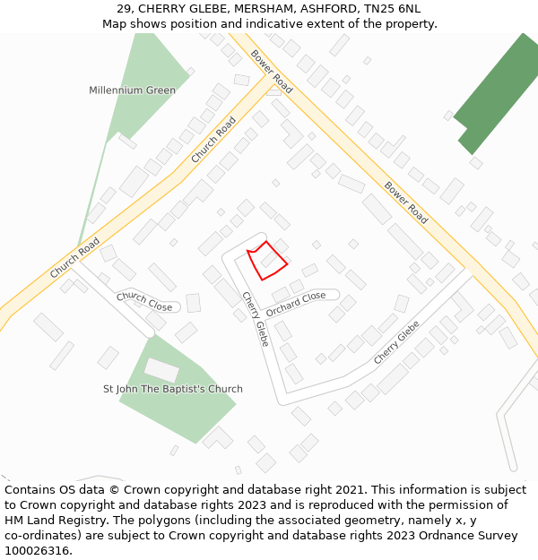 29, CHERRY GLEBE, MERSHAM, ASHFORD, TN25 6NL: Location map and indicative extent of plot