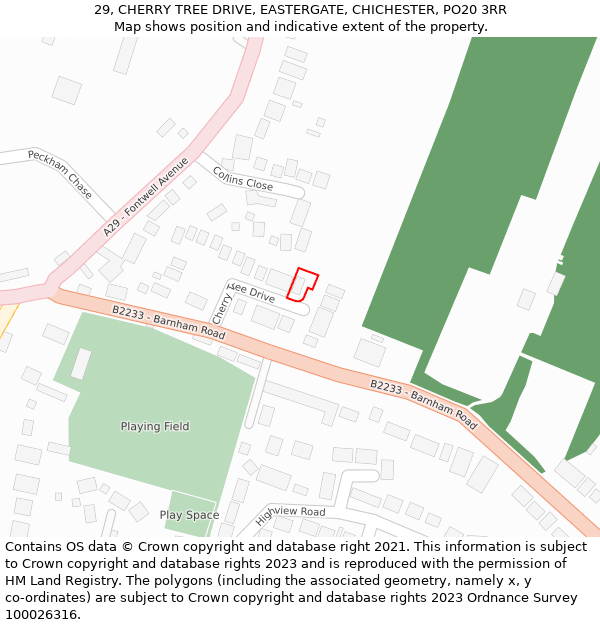 29, CHERRY TREE DRIVE, EASTERGATE, CHICHESTER, PO20 3RR: Location map and indicative extent of plot