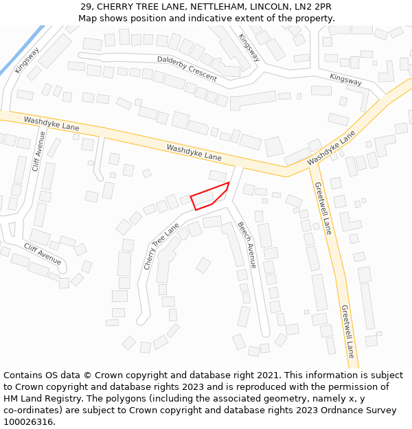 29, CHERRY TREE LANE, NETTLEHAM, LINCOLN, LN2 2PR: Location map and indicative extent of plot