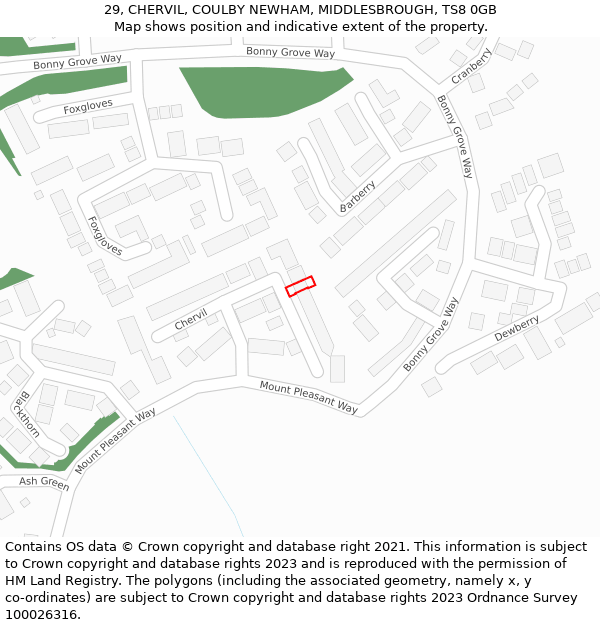 29, CHERVIL, COULBY NEWHAM, MIDDLESBROUGH, TS8 0GB: Location map and indicative extent of plot