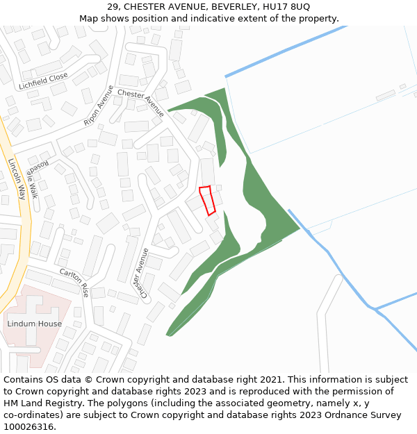 29, CHESTER AVENUE, BEVERLEY, HU17 8UQ: Location map and indicative extent of plot