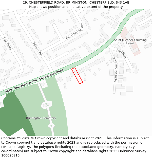 29, CHESTERFIELD ROAD, BRIMINGTON, CHESTERFIELD, S43 1AB: Location map and indicative extent of plot