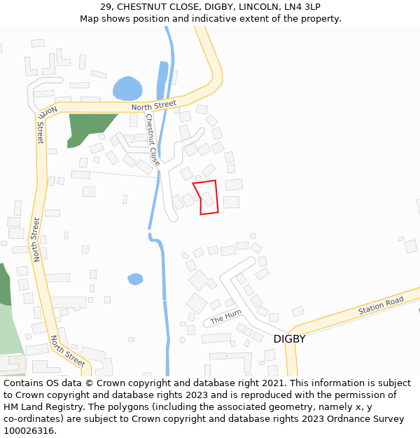 29, CHESTNUT CLOSE, DIGBY, LINCOLN, LN4 3LP: Location map and indicative extent of plot