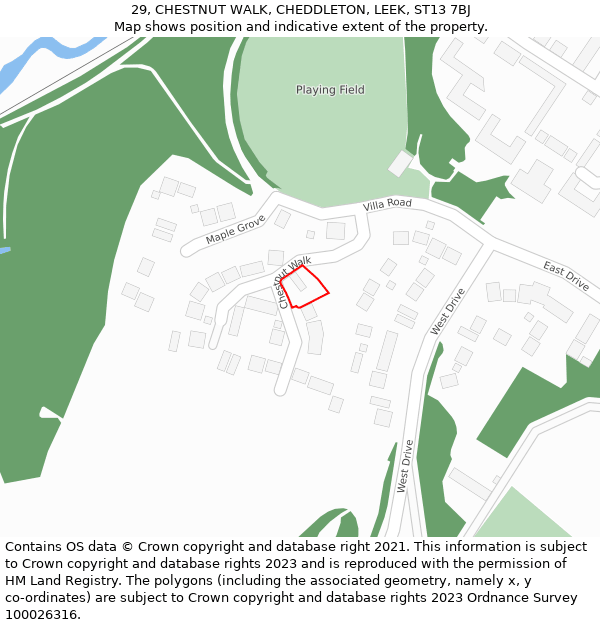 29, CHESTNUT WALK, CHEDDLETON, LEEK, ST13 7BJ: Location map and indicative extent of plot