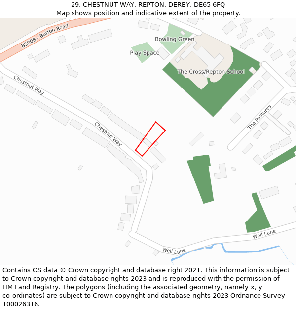 29, CHESTNUT WAY, REPTON, DERBY, DE65 6FQ: Location map and indicative extent of plot