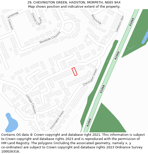 29, CHEVINGTON GREEN, HADSTON, MORPETH, NE65 9AX: Location map and indicative extent of plot