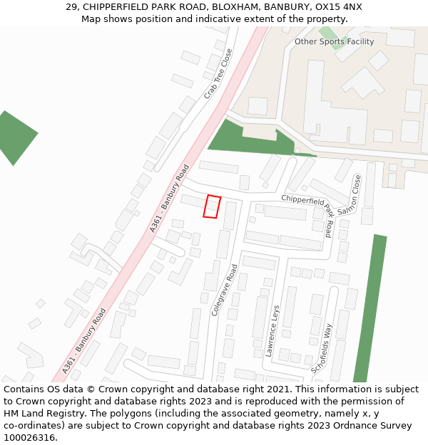 29, CHIPPERFIELD PARK ROAD, BLOXHAM, BANBURY, OX15 4NX: Location map and indicative extent of plot